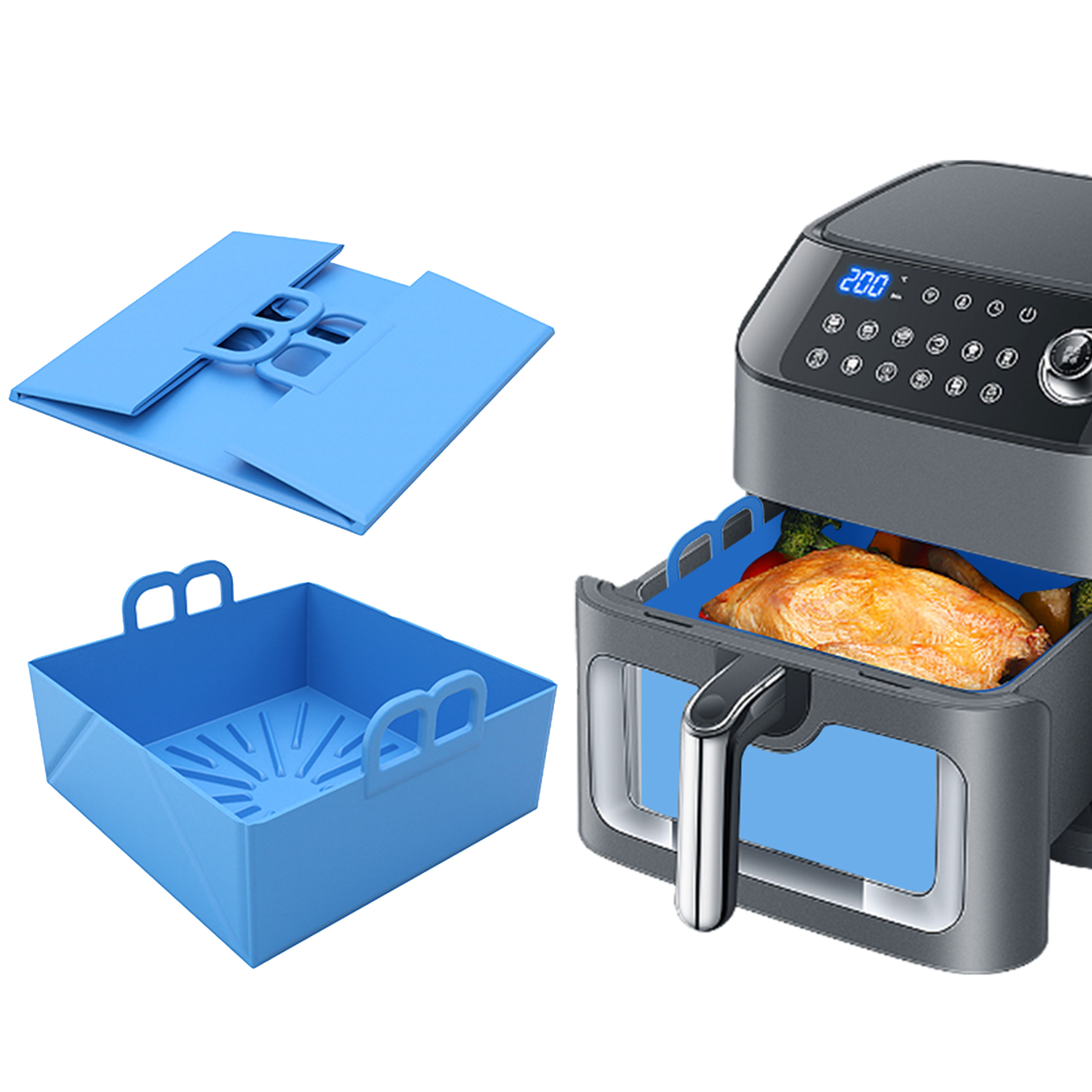Air Fryer Silicone Pot Liner - Folding Air Fryer Silicone Tray Dish